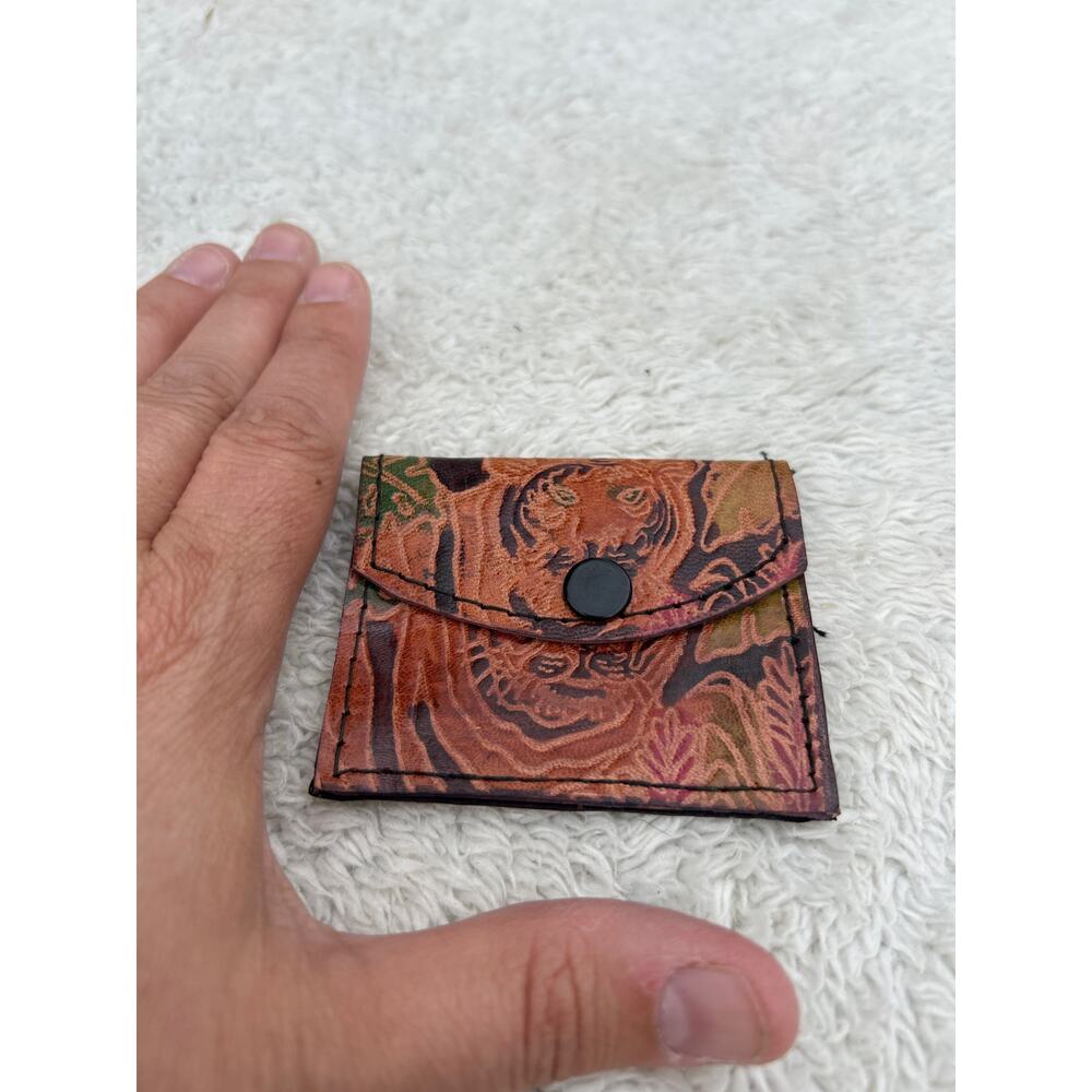 Leather Wallet Black Brown Green Embossed Tigers Multi Pocket Coin Purse India - Picture 8 of 8
